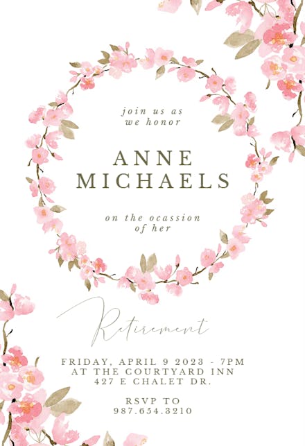 Elegant Cherry Blossom - Retirement & Farewell Party Invitation
