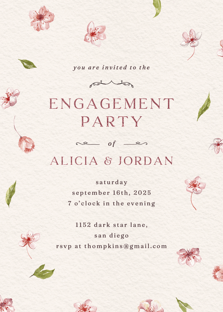 Cherry blossoms -  invitación para fiesta de compromiso