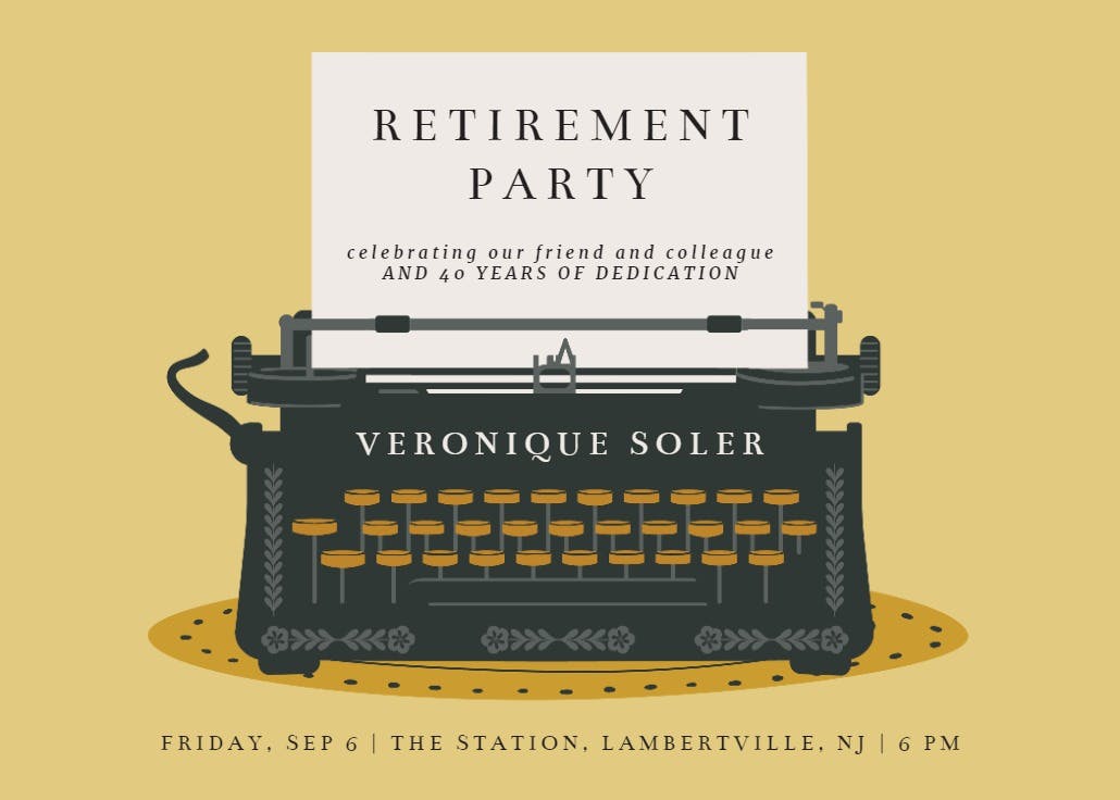 Classic typewriter - retirement & farewell party invitation