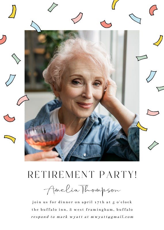 Confetti and ribbon - retirement & farewell party invitation