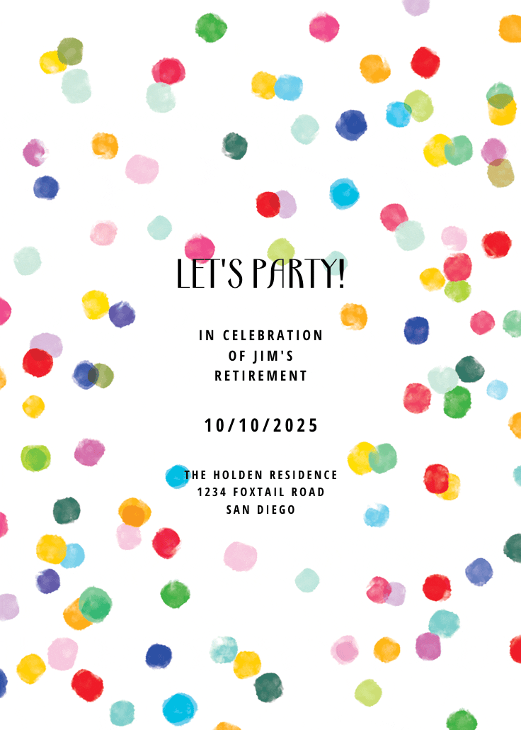 Confetti party - retirement & farewell party invitation