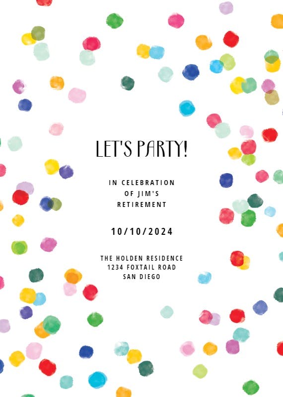 Confetti party - retirement & farewell party invitation