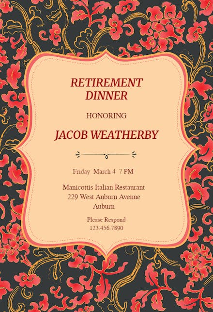 Distinguished Damask - Retirement & Farewell Party Invitation