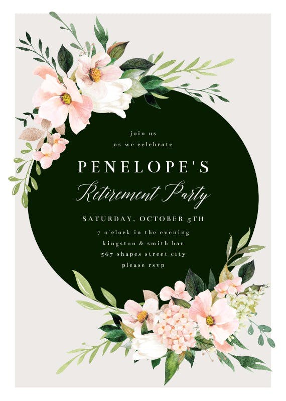 Elegant botanical wreath - retirement & farewell party invitation