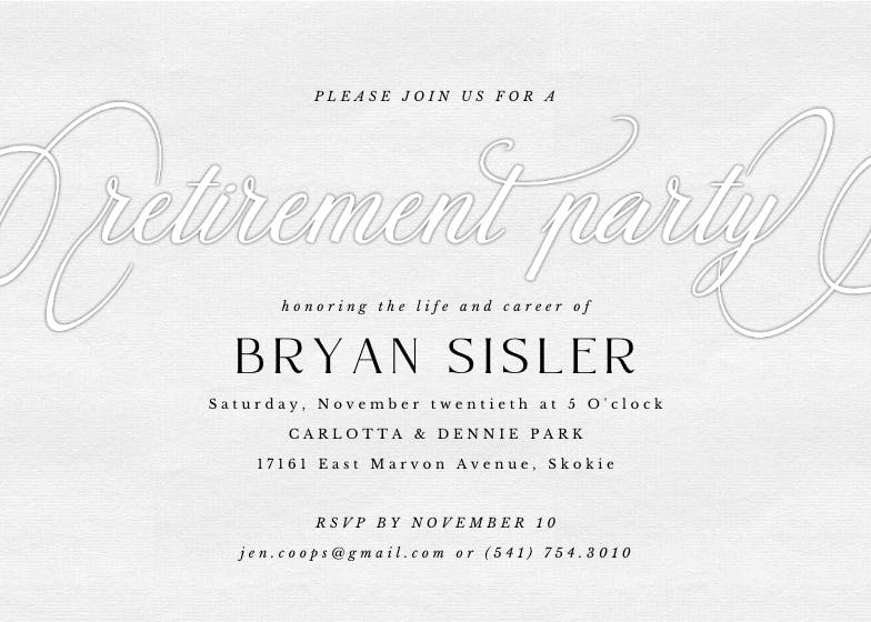 Elegant calligraphy - retirement & farewell party invitation