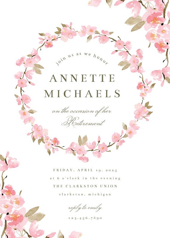 Elegant cherry blossom - retirement & farewell party invitation