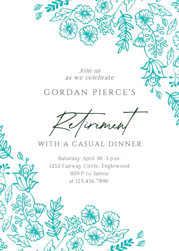 Elegant flowers - retirement & farewell party invitation