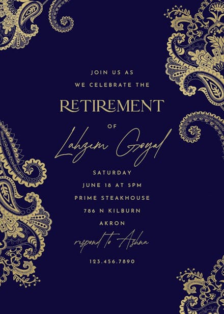 Elegant henna - retirement & farewell party invitation