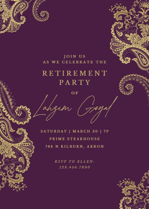Elegant henna - retirement & farewell party invitation