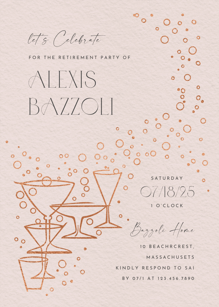 Fizzy bubbles - invitación para jubilación
