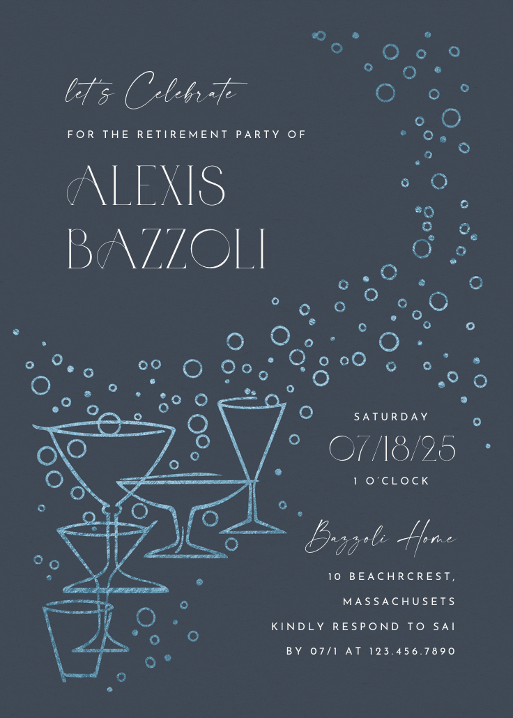 Fizzy bubbles - invitación para jubilación