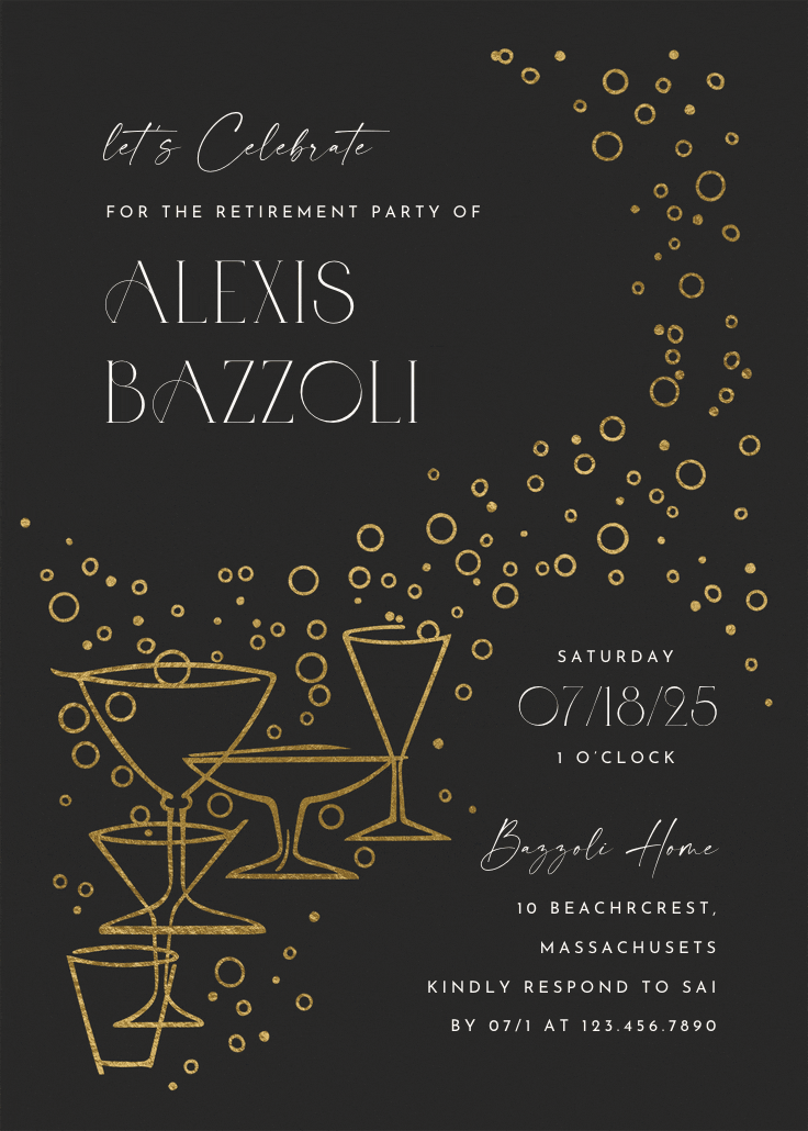 Fizzy bubbles - invitación para jubilación
