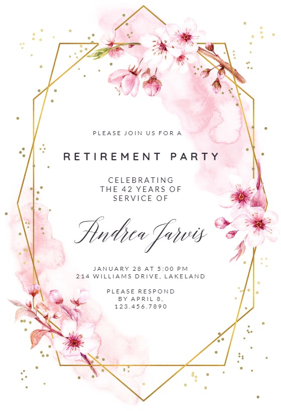 Floral sakura - retirement & farewell party invitation