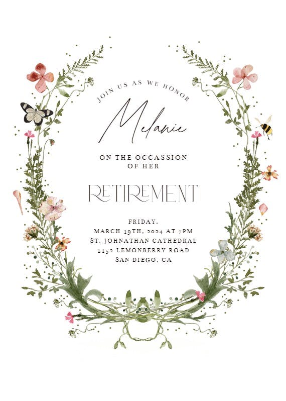 Fresh spring wreath - retirement & farewell party invitation