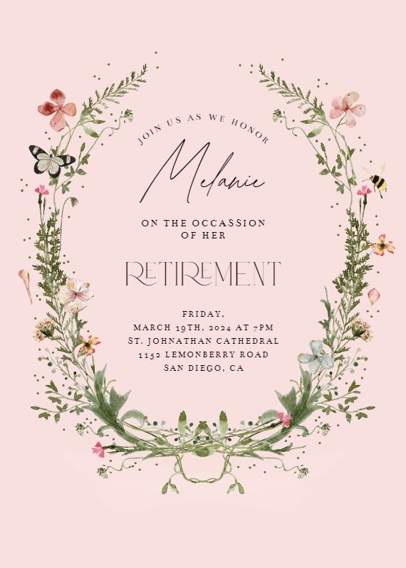 Fresh spring wreath - retirement & farewell party invitation