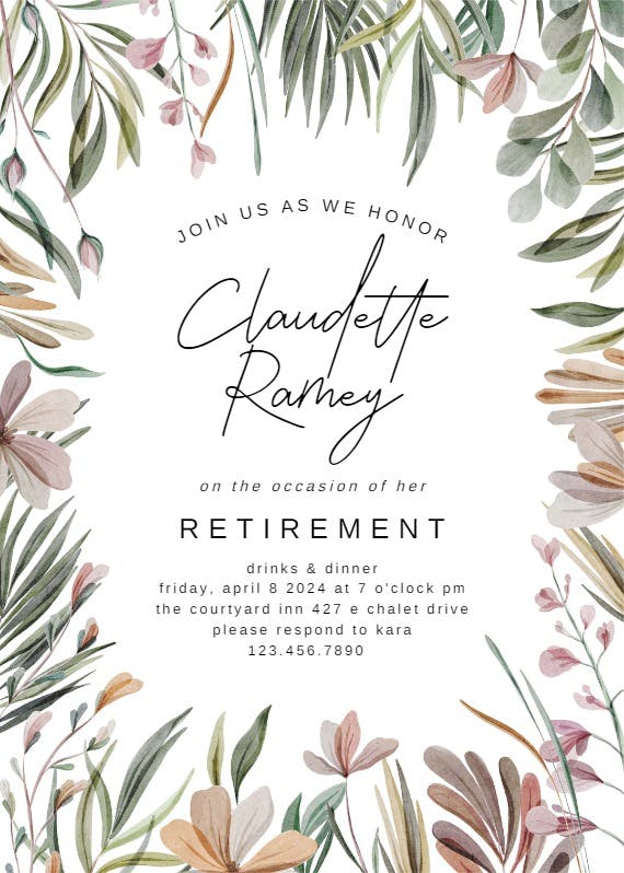 Garden frame - retirement & farewell party invitation