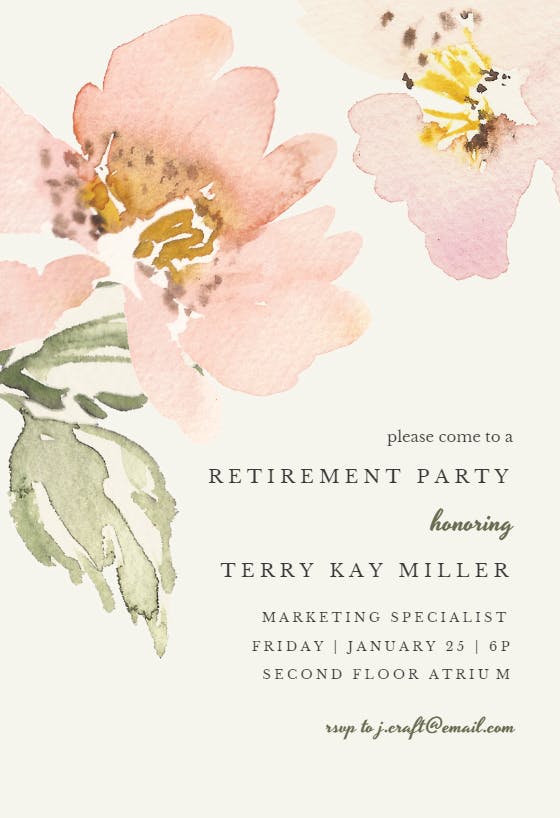 Garden roses - retirement & farewell party invitation