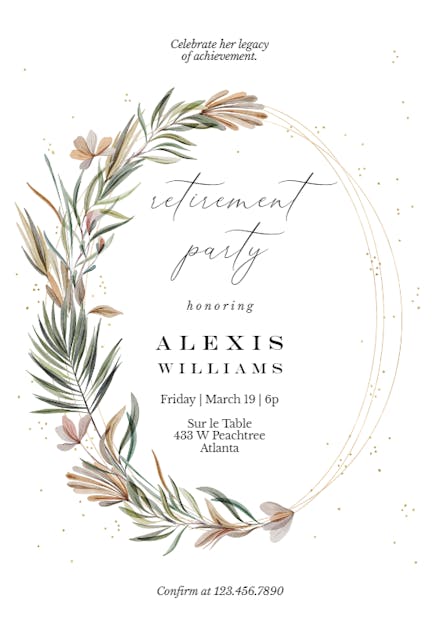 Garden wreath & rings - Retirement & Farewell Party Invitation
