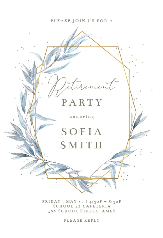 Geometric navy leaves - retirement & farewell party invitation