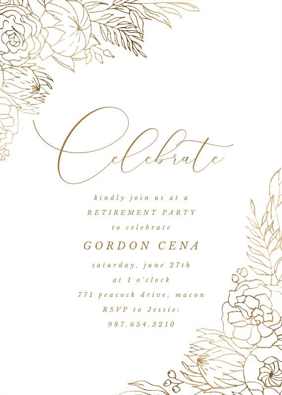 Gilded lines - retirement & farewell party invitation