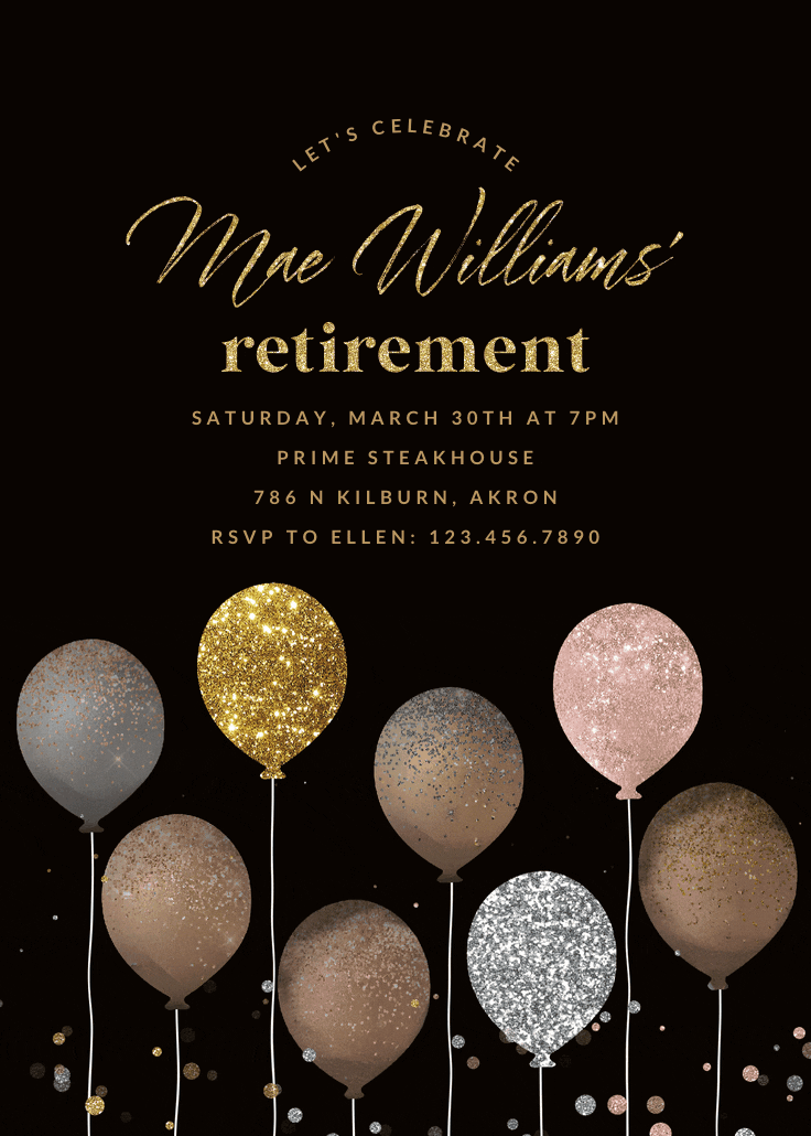 Glitter balloons - retirement & farewell party invitation