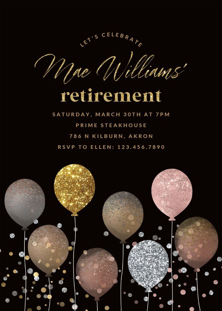 Glitter balloons - retirement & farewell party invitation