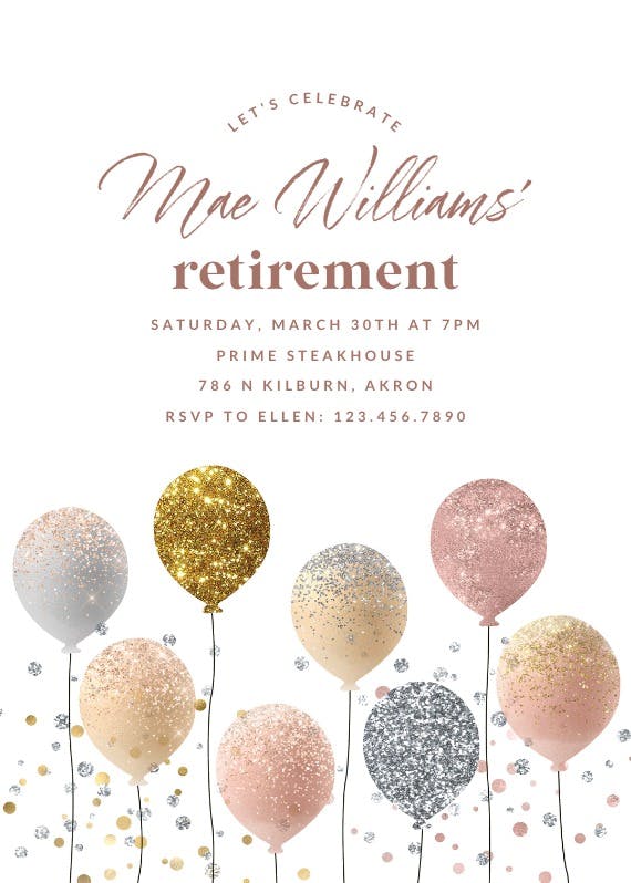 Glitter balloons -  invitación para jubilación