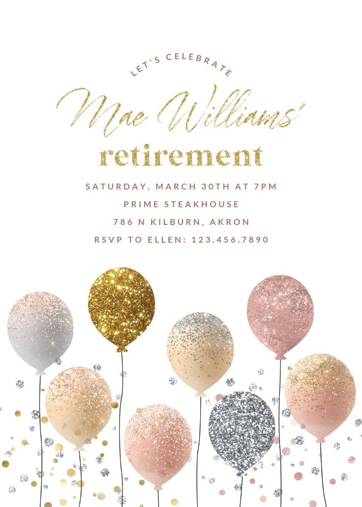 Glitter balloons -  invitación para jubilación