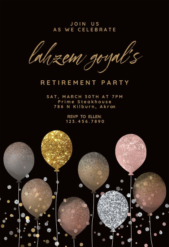 Glitter balloons - retirement & farewell party invitation