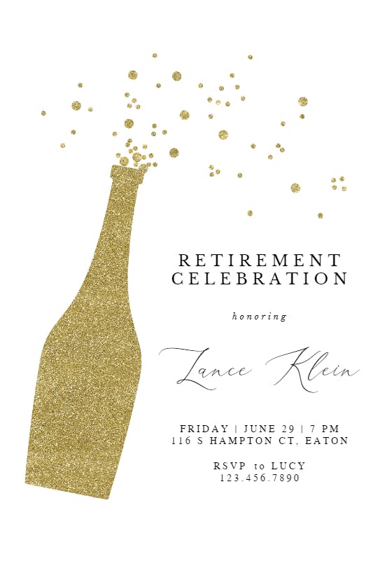 Glitter bubbly - retirement & farewell party invitation
