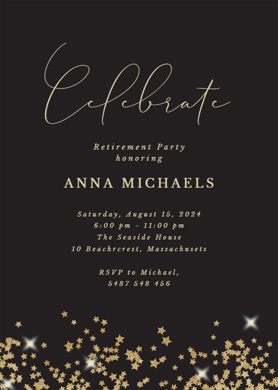 Gold star confetti frames - retirement & farewell party invitation