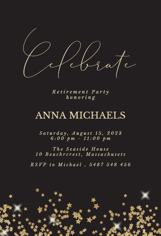 Gold Star Confetti Frames - Retirement & Farewell Party Invitation ...