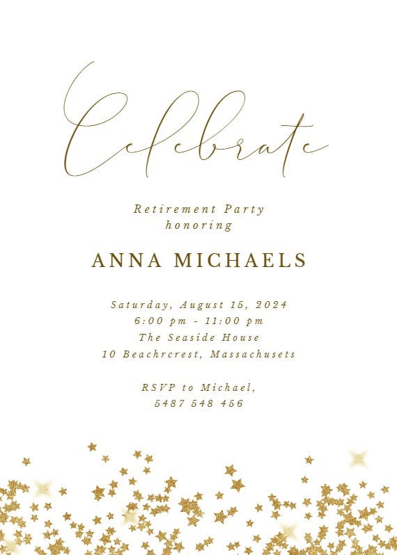 Gold star confetti frames - retirement & farewell party invitation