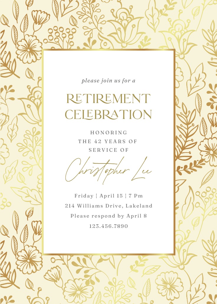 Golden Leaves - Retirement & Farewell Party Invitation Template (Free ...