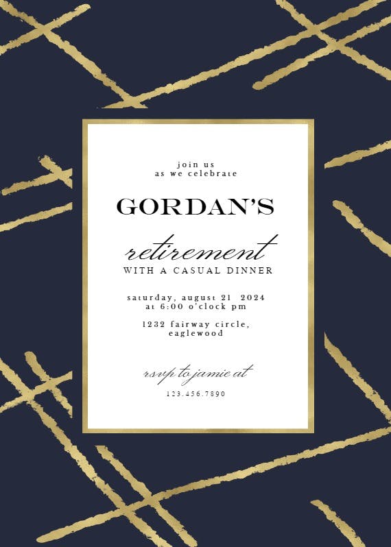 Golden lines - retirement & farewell party invitation