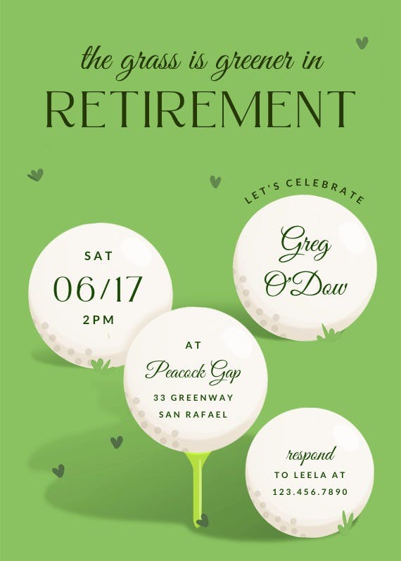 Golf course - retirement & farewell party invitation