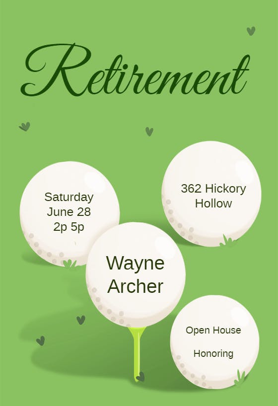 Golf course - retirement & farewell party invitation