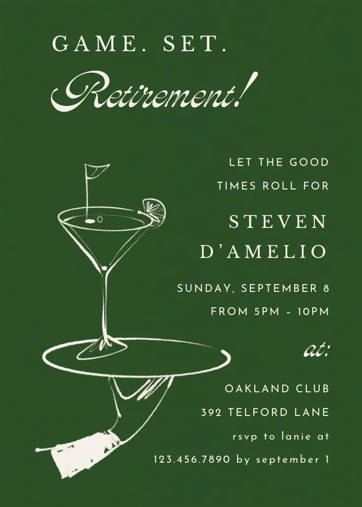 Golf yard party - retirement & farewell party invitation