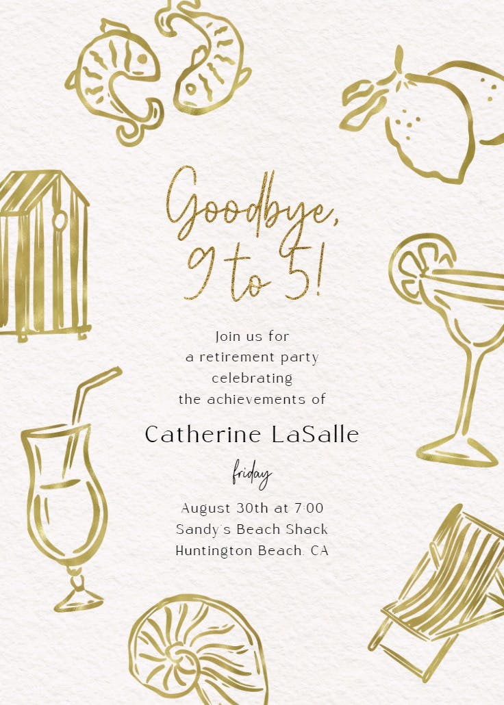 Goodbye 9-5 - retirement & farewell party invitation