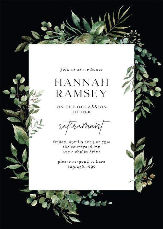 Greenery border - retirement & farewell party invitation
