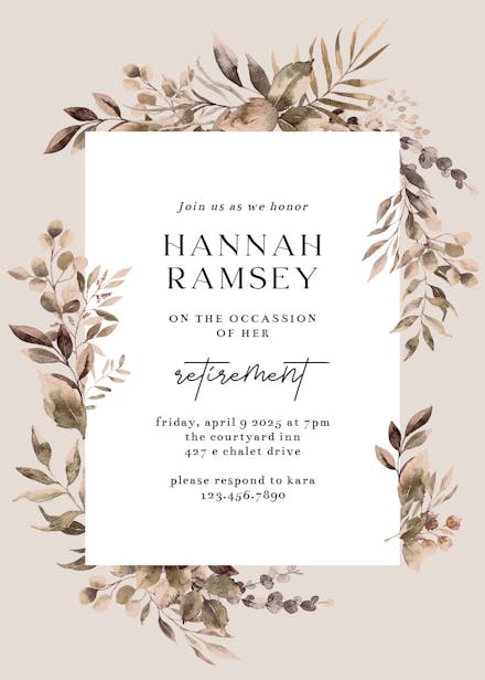 Greenery Border - Retirement & Farewell Party Invitation Template ...