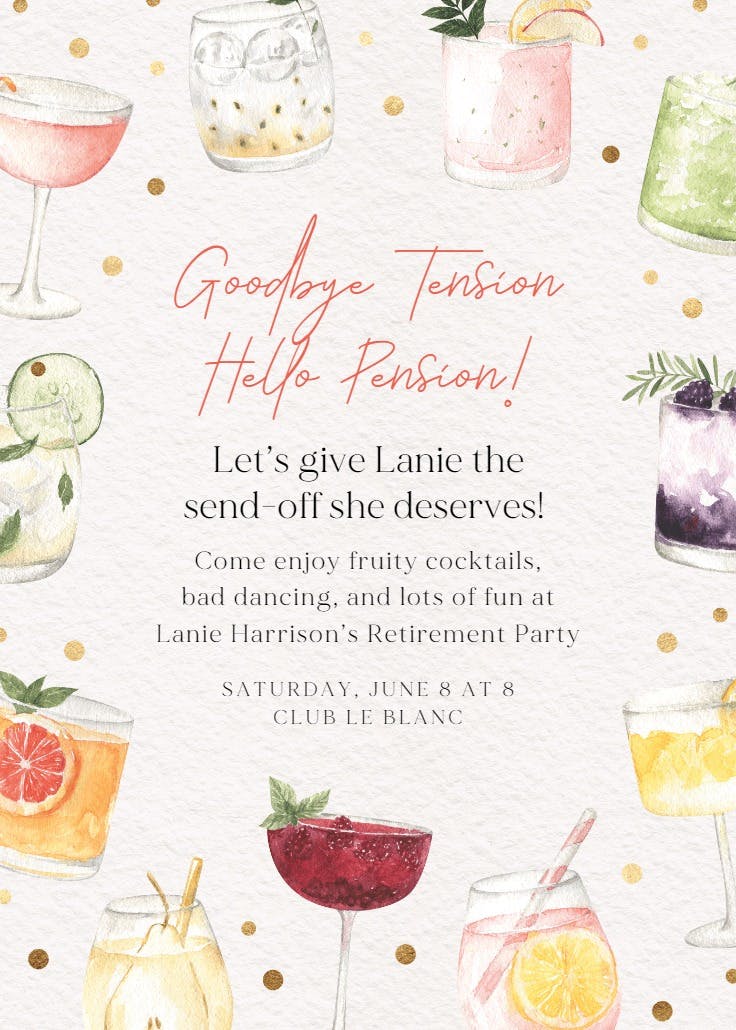 Hello pension - retirement & farewell party invitation