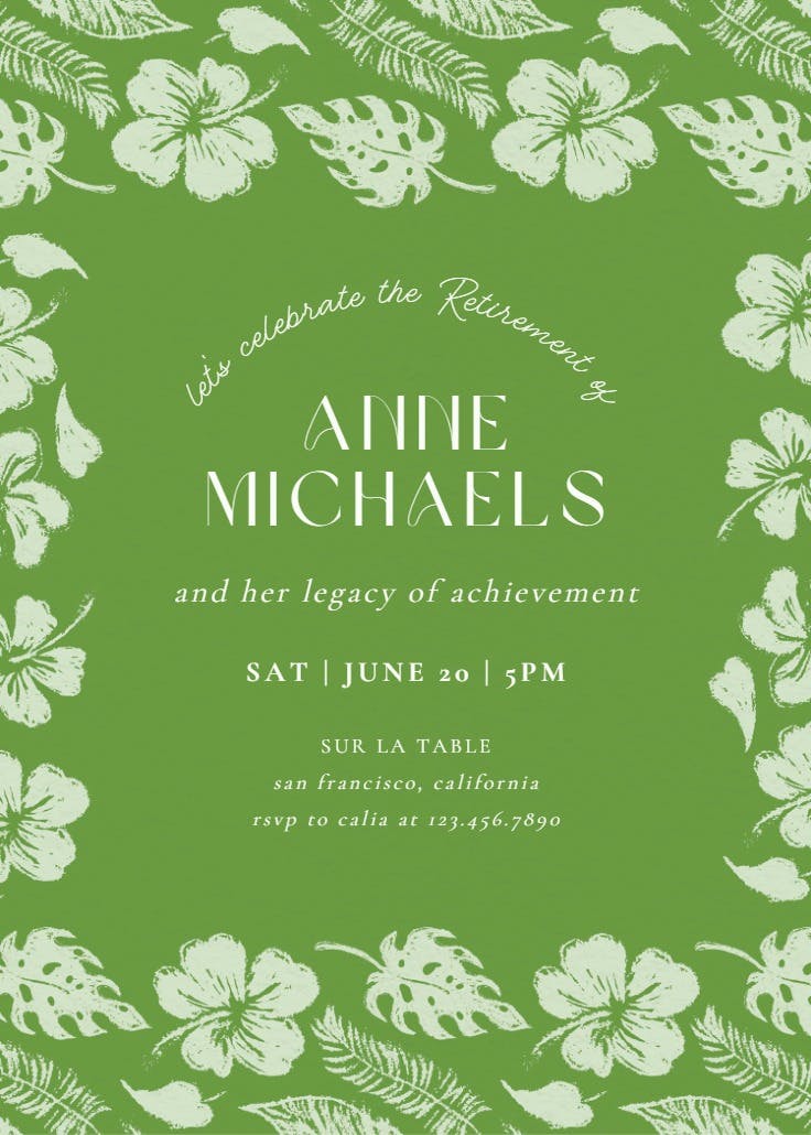 Hibiscus & monstera - retirement & farewell party invitation