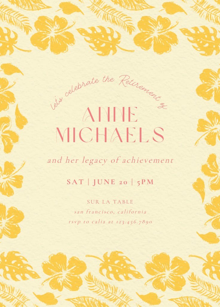 Hibiscus & monstera - retirement & farewell party invitation