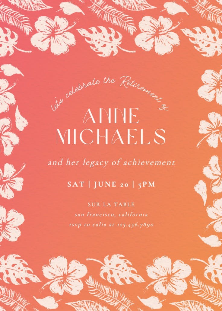 Hibiscus & monstera - retirement & farewell party invitation
