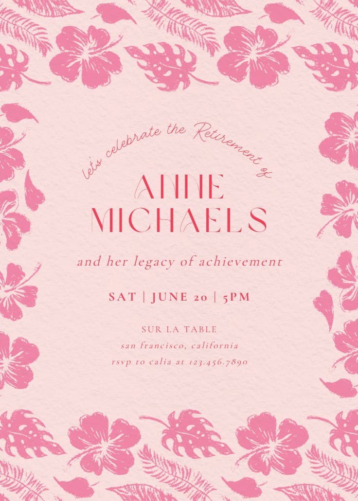 Hibiscus & monstera - retirement & farewell party invitation