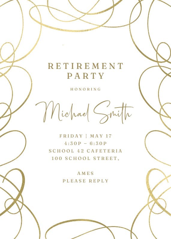 Intricate swirls - retirement & farewell party invitation