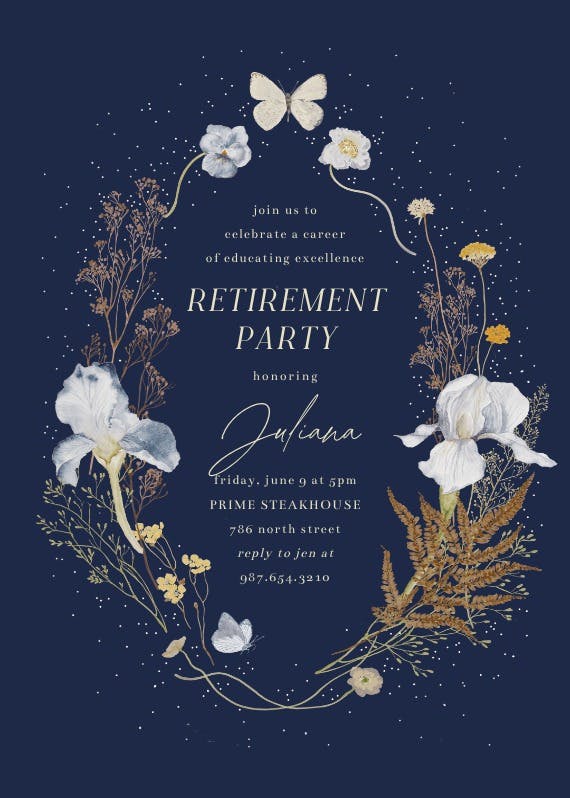 Iris wreath - retirement & farewell party invitation
