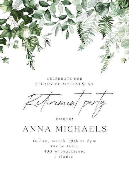 Ivy and sage - retirement & farewell party invitation