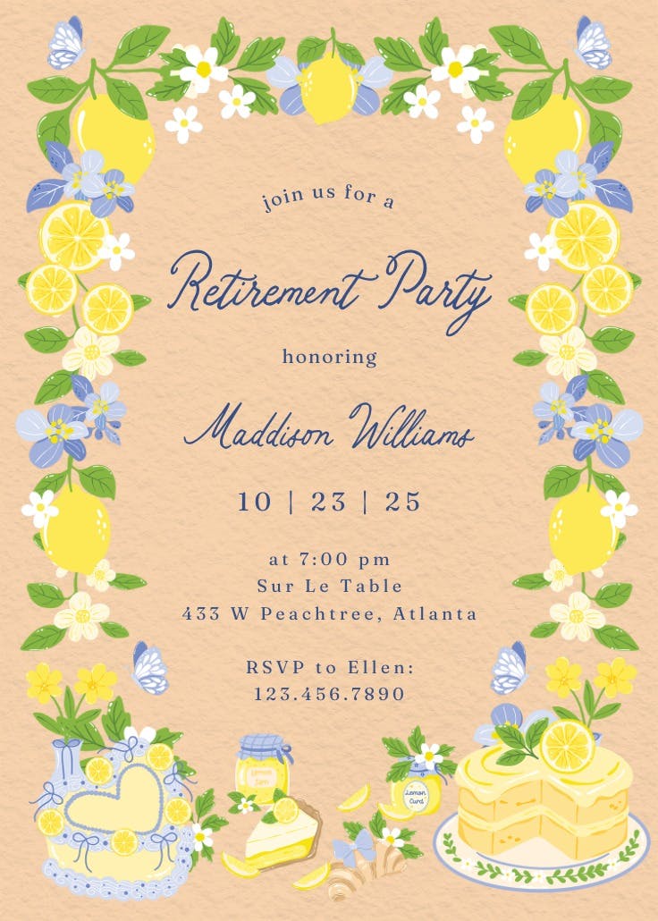 Lemon vines - retirement & farewell party invitation